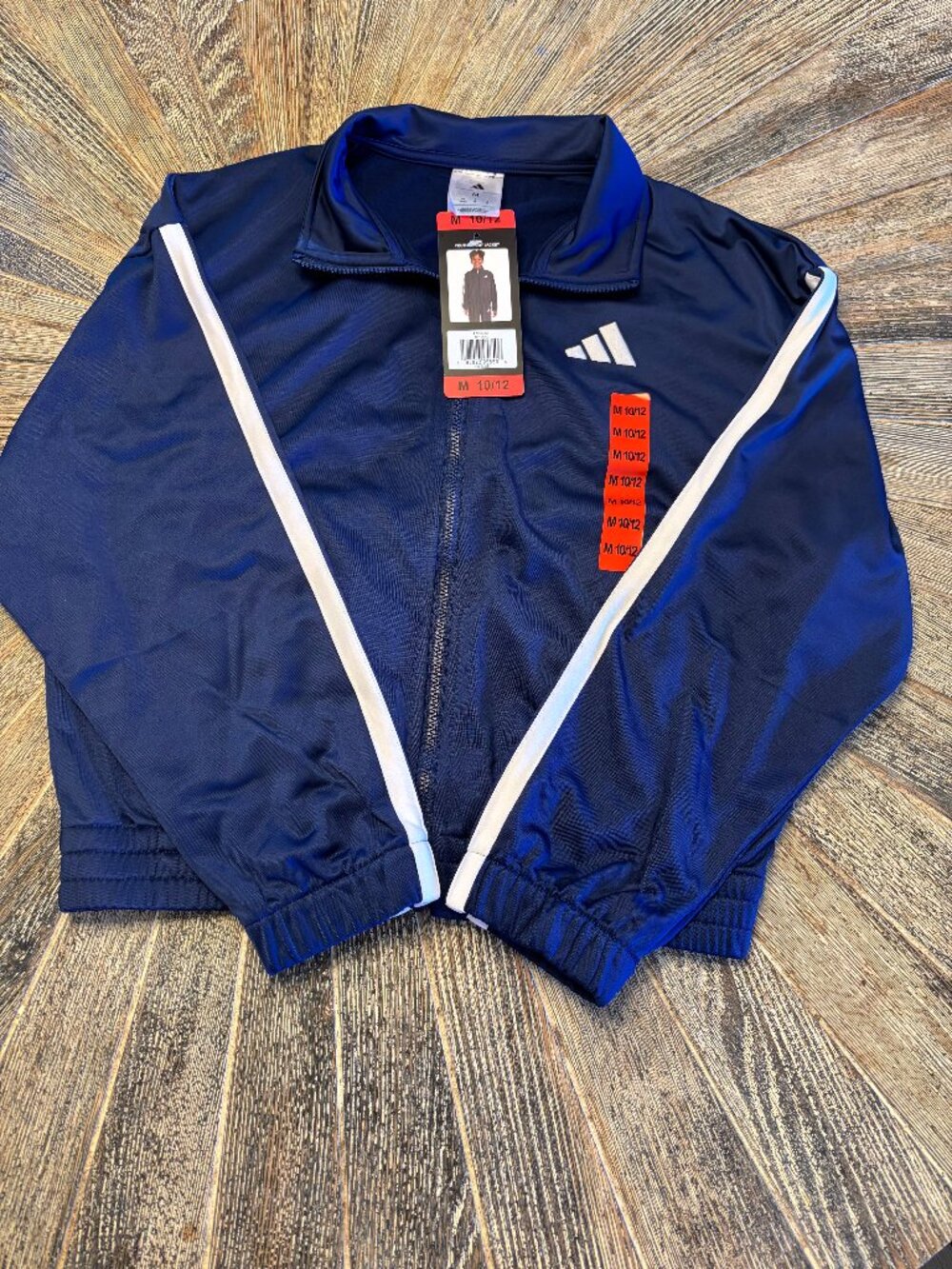 NWT adidas Boys Navy Blue Full Zip Track Jacket Size Medium 10/12 Activewear